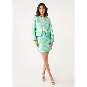 Abbey Glass 2pc set Onassis jacket Jessica skirt green‎ abstract brocade size XS